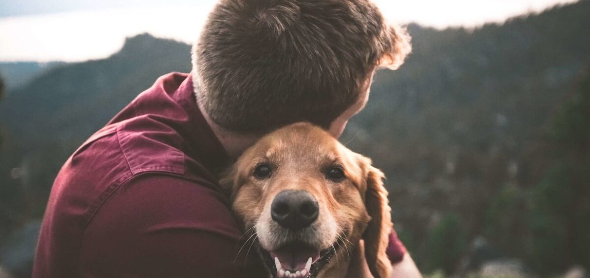human with pet dog